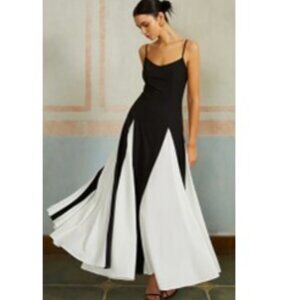 A-LINE MAXI BLACK AND WHITE SPAGHETTI STRAP DRESS